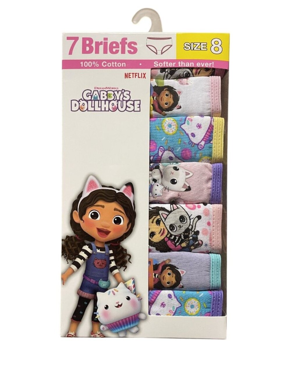 Gabbys Dollhouse Girls 7-Pack Cotton Briefs Size 8 Soft Combed Cotton DreamWorks